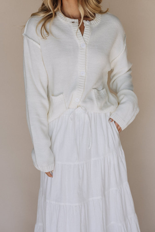 Paisley Button Up Sweater Top in Ivory