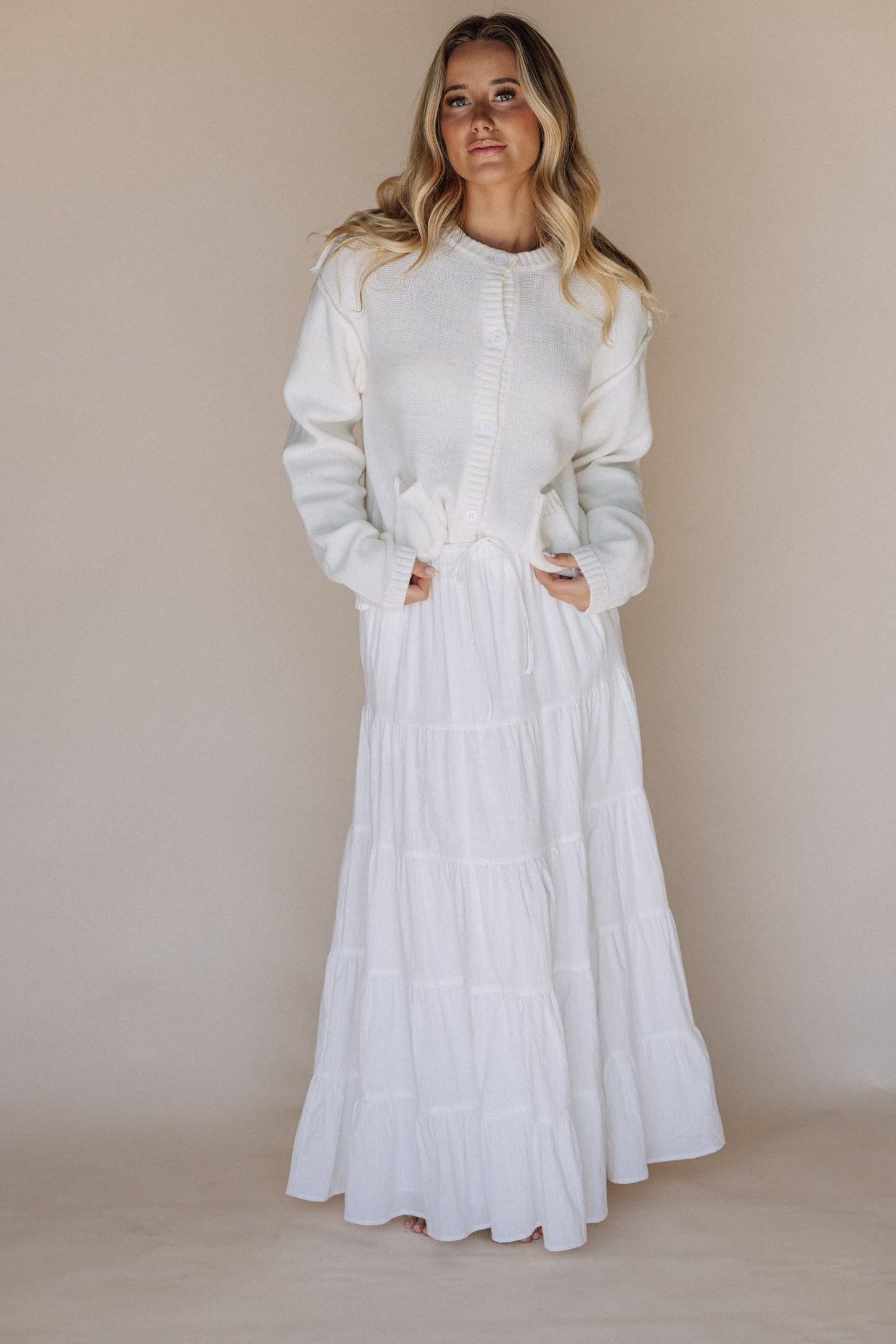 Paisley Button Up Sweater Top in Ivory