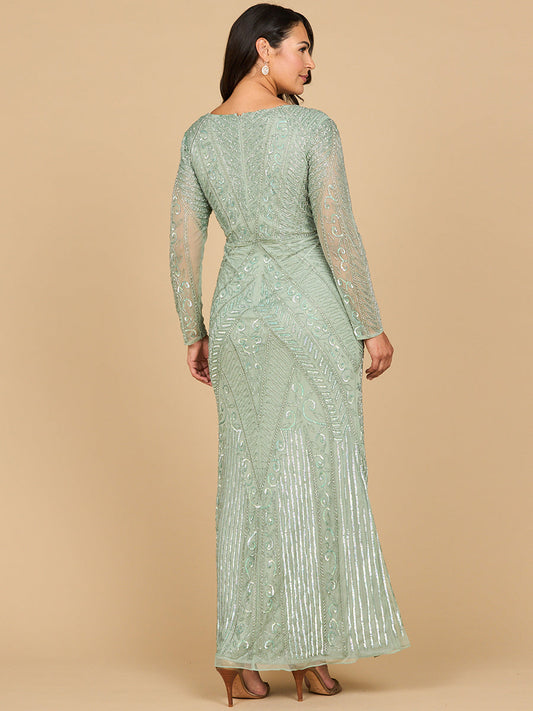 Long Sleeve Geometric Beaded Gown
