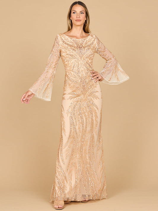 High Neck Beaded Dress with Bell Sleeves