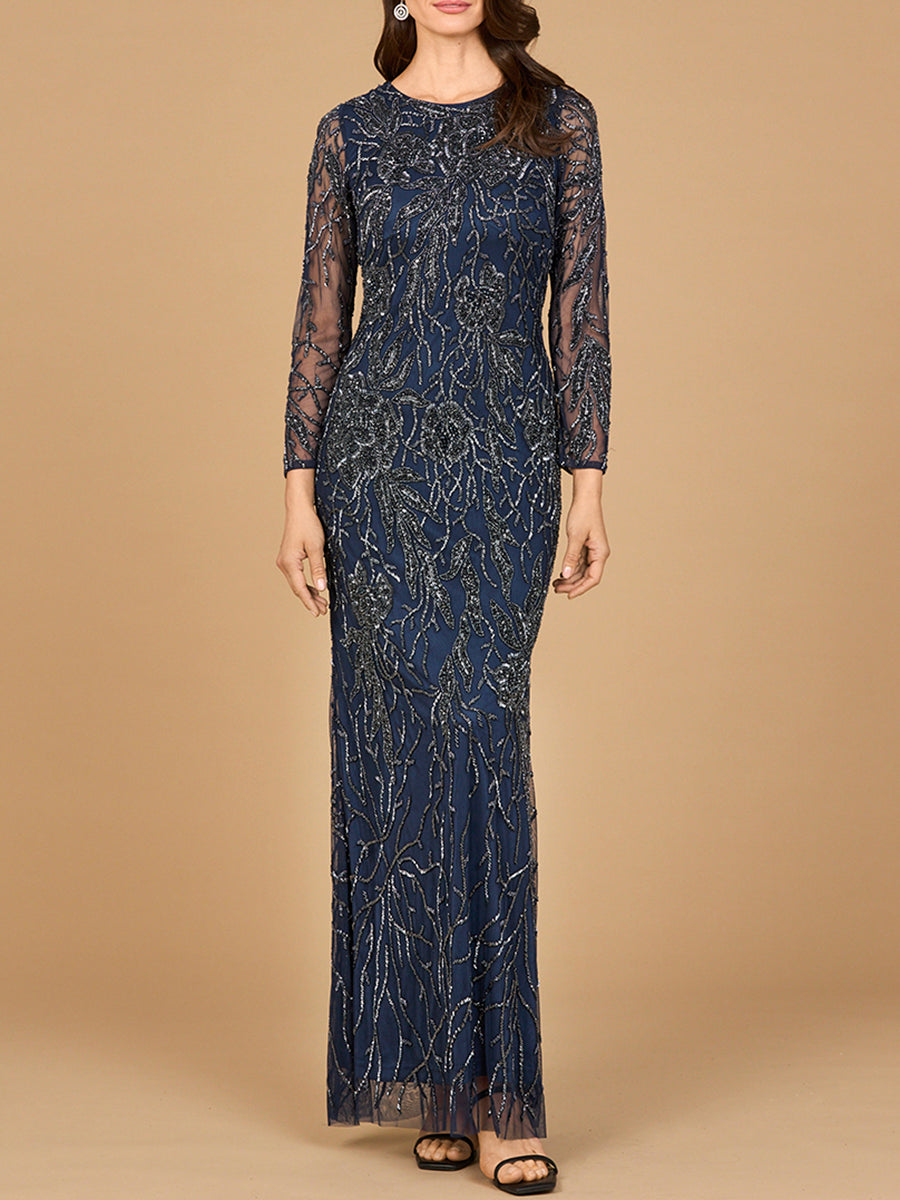 High Neck, Long Sleeve Beaded Gown Petals And Promises Prom High Neck, Long Sleeve Beaded Gown Petals And Promises Prom