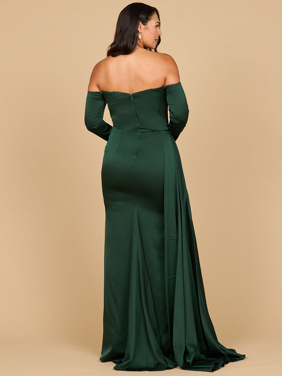 Off Shoulder Satin Dress with Beaded Details