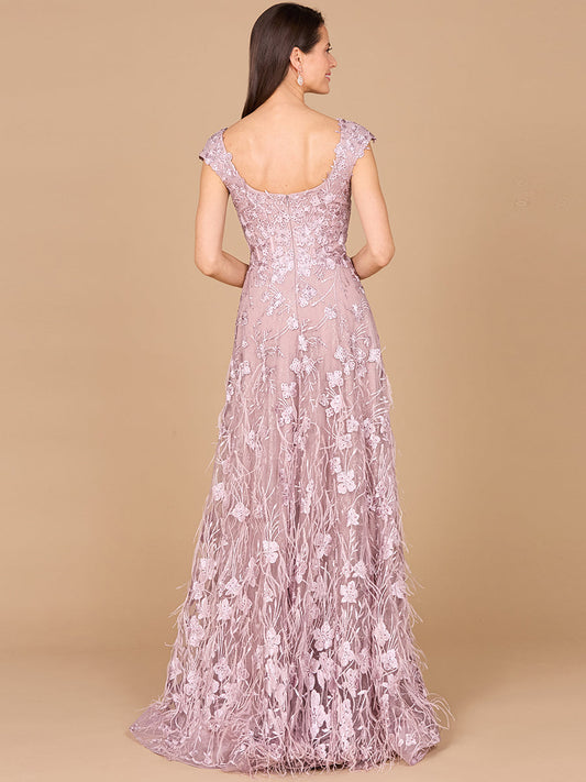 Cap Sleeves, A-line Dress with Feathers
