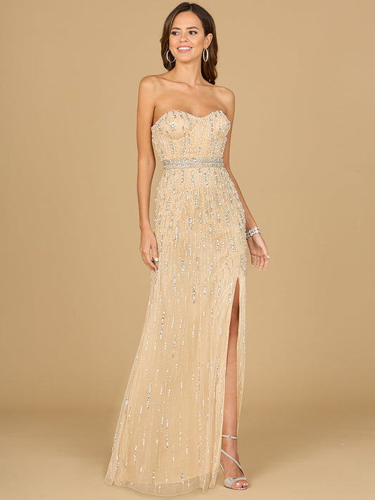 Strapless Beaded Gown with Slit - OUTLET