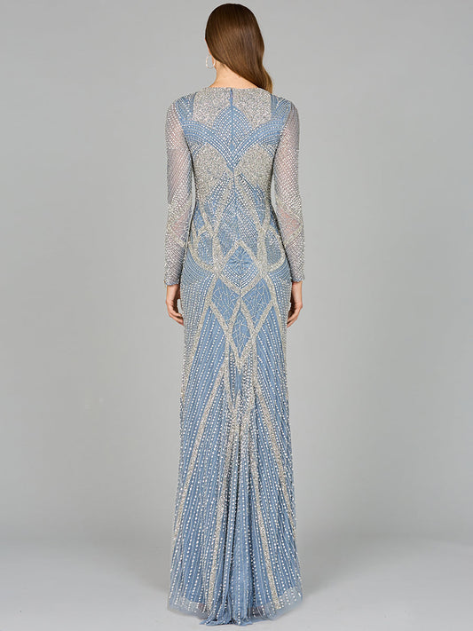 V Neck Beaded Long Sleeve Dress