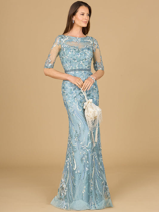 Short Sleeve Lace Fitted Gown