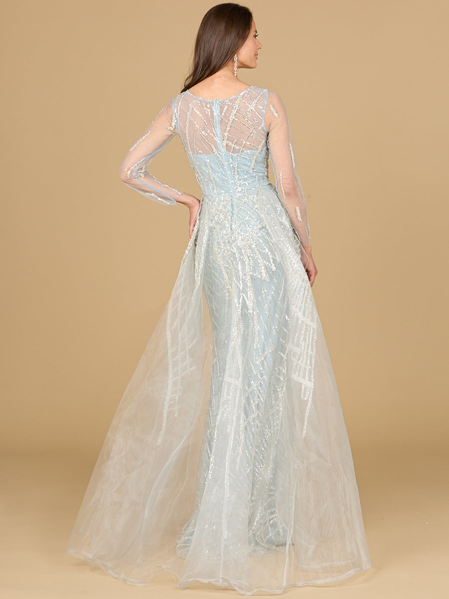 Long Sleeve Lace Gown with Tulle Overskirt