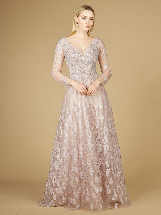 Long Sleeve V-Neck Ballgown - OUTLET