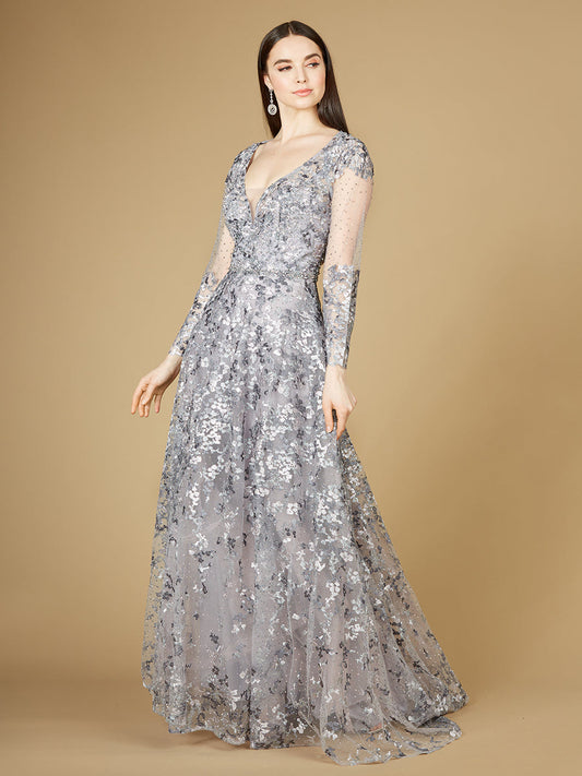 A-line Gown With Long Sleeves, V-Neckline