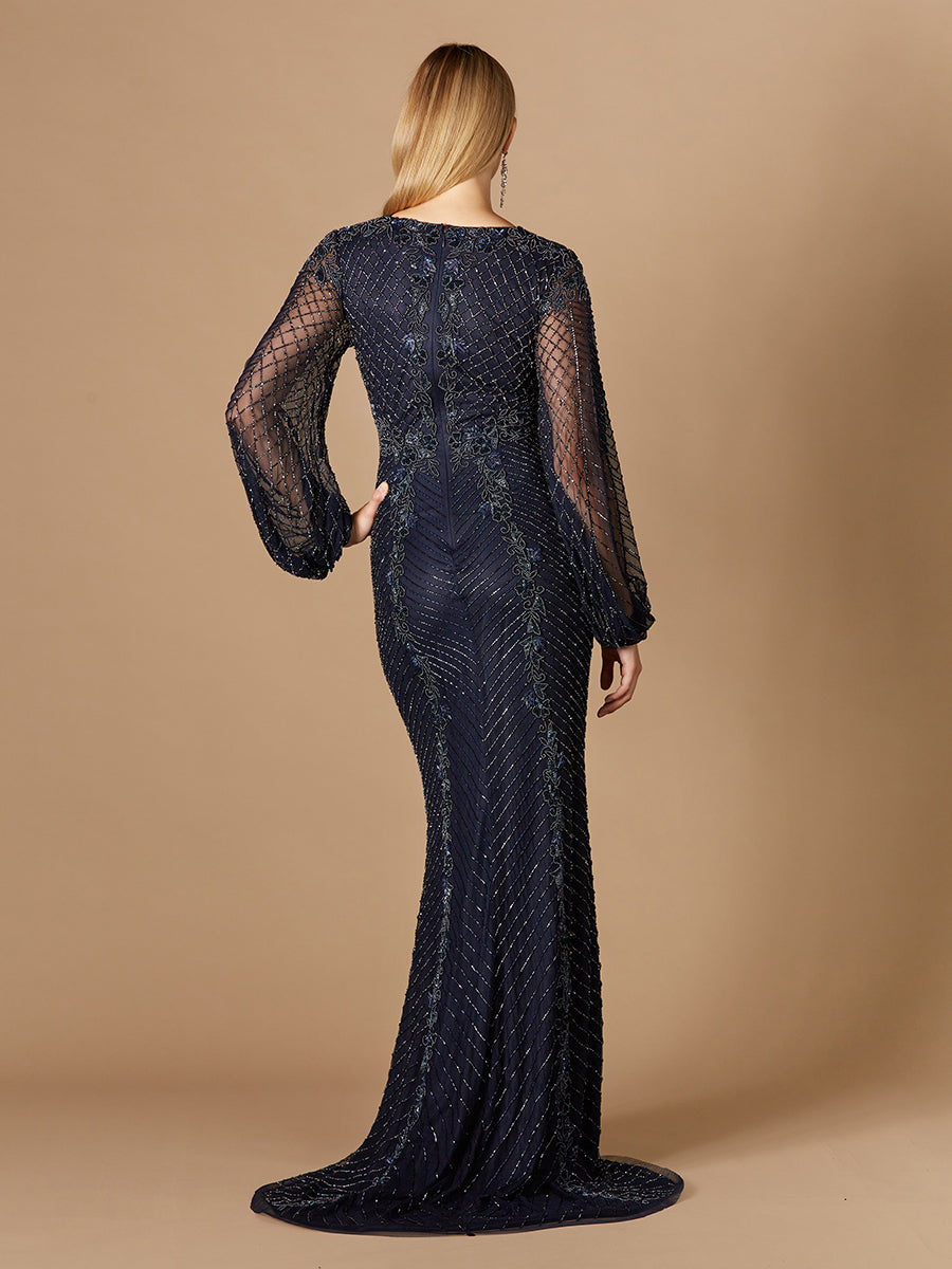 Long Sleeve Beaded Gown