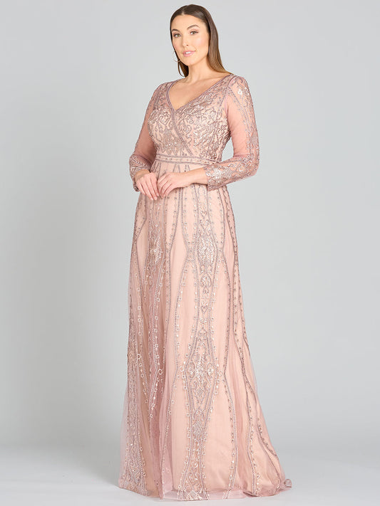 Lara 29788 - Long Illusion Sleeves, A-line Long Gown