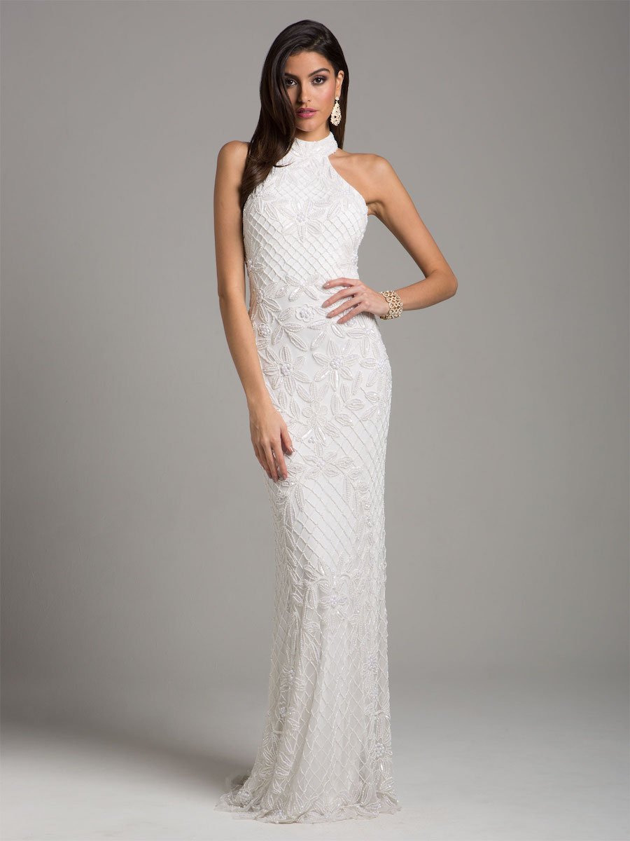 Lara Lattice-Beaded Halter Neck Sheath Wedding Gown – Petals And Promises Prom
