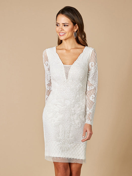 Lara Carla Long Sleeve Beaded Lace Mini Dress