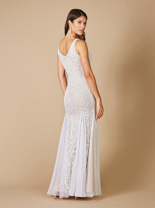 Lara Greta Beaded V-Neck Tulle Wedding Dress with Contrast Lining
