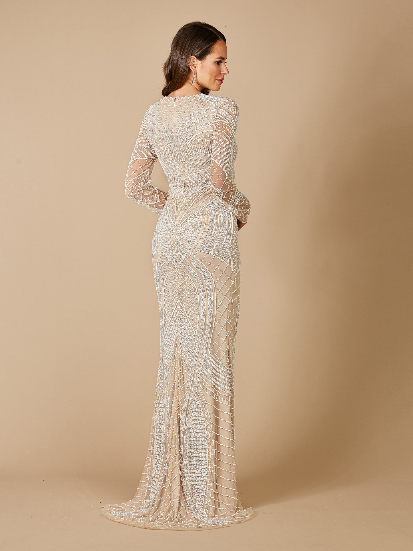 Haley Beaded Dress Nude/Ivory