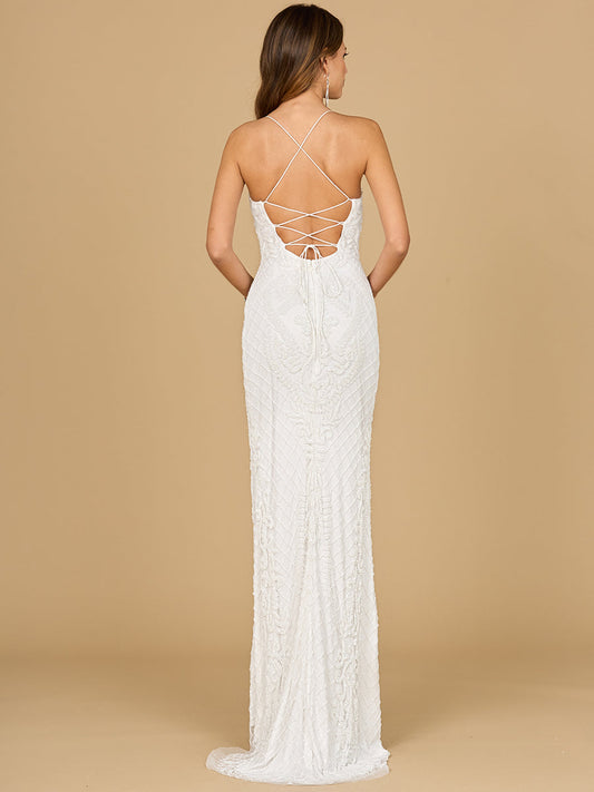 Scoop Neck, Open Back Beaded Gown