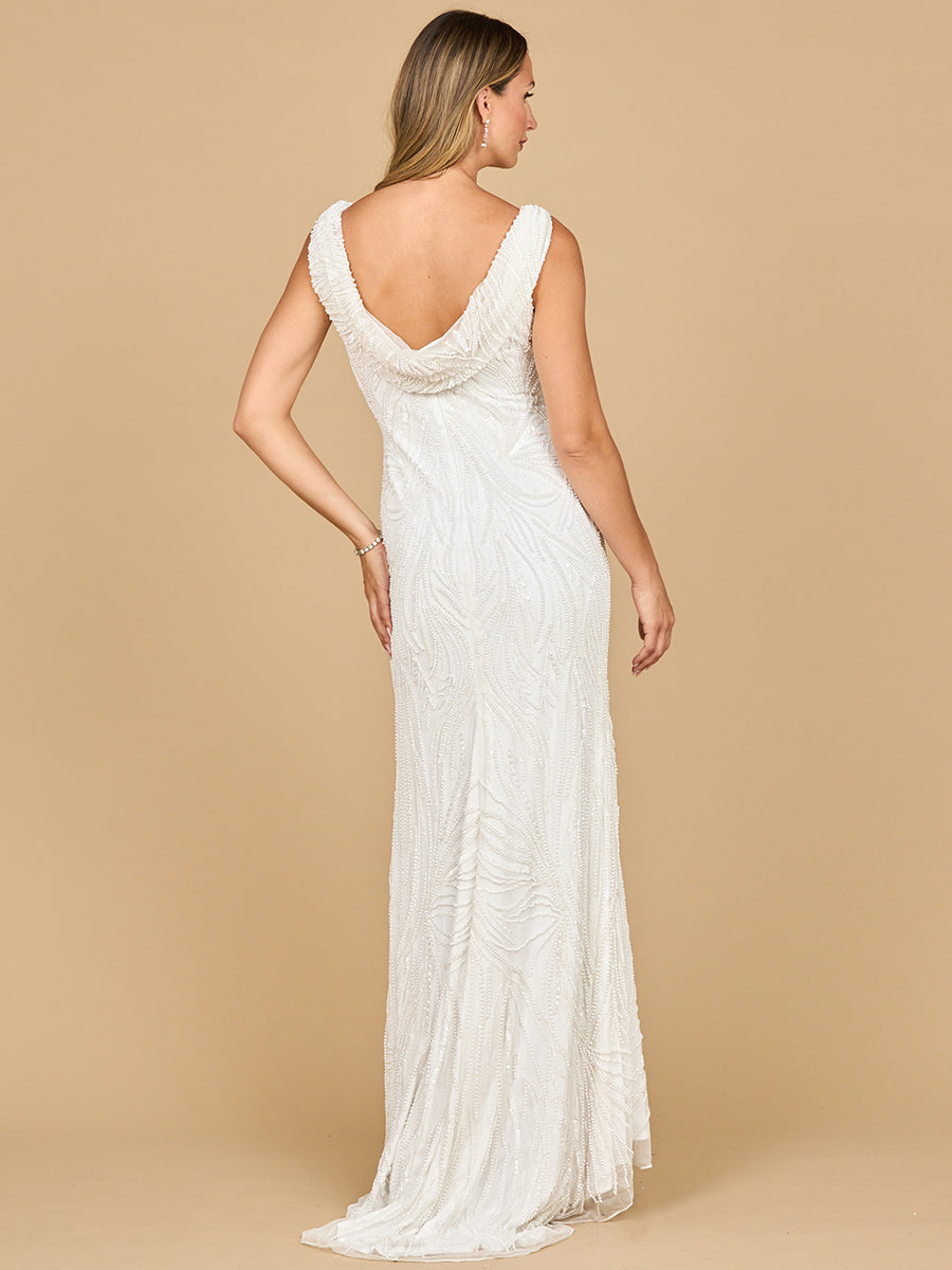 Beaded Draped Cowl Back Gown
