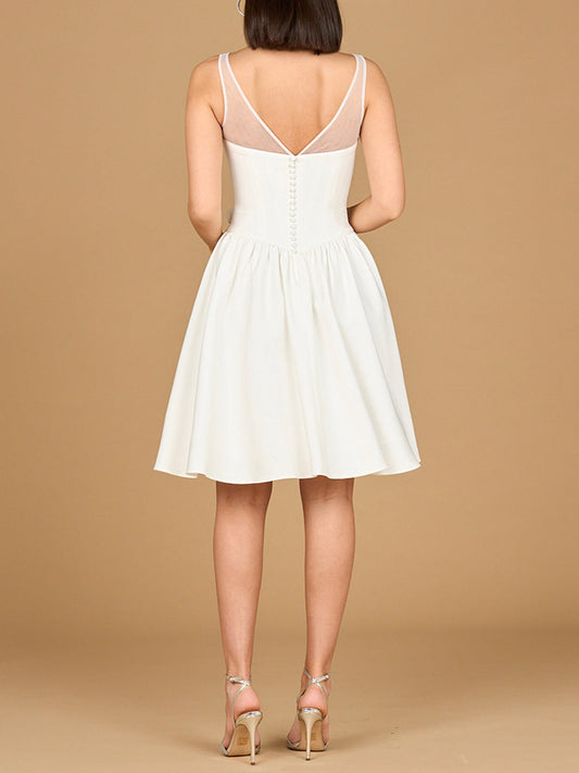 Illusion Neck Bridal Midi Dress