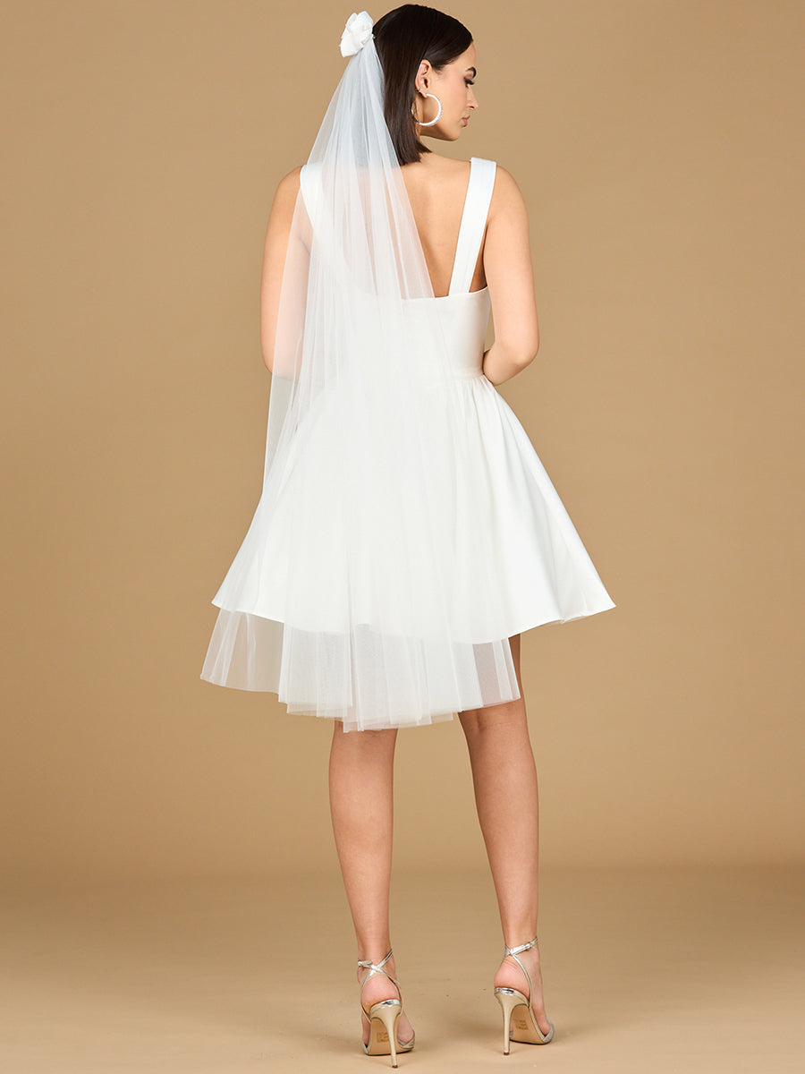 V Neck, A-Line Reception Short Dress with Veil