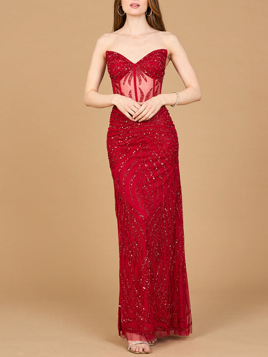 Beaded Corset Prom Dress with Slit