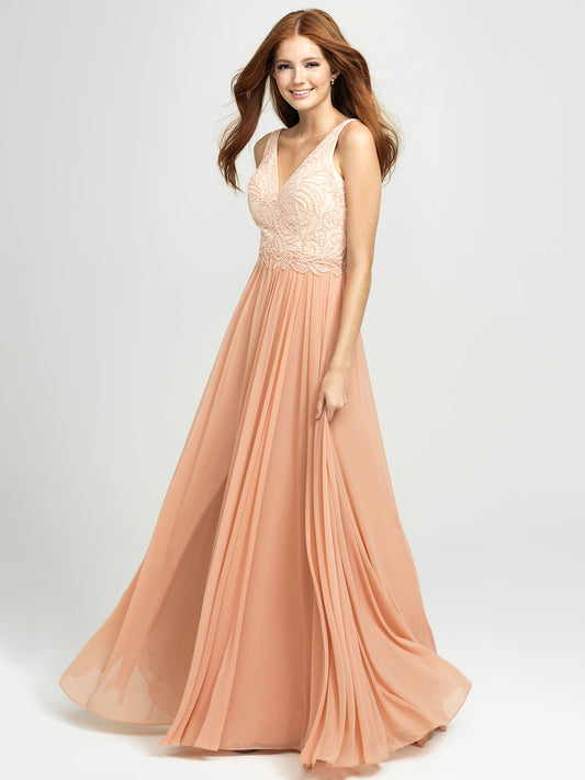 Blush Tank V-Neck Applique Chiffon Dress
