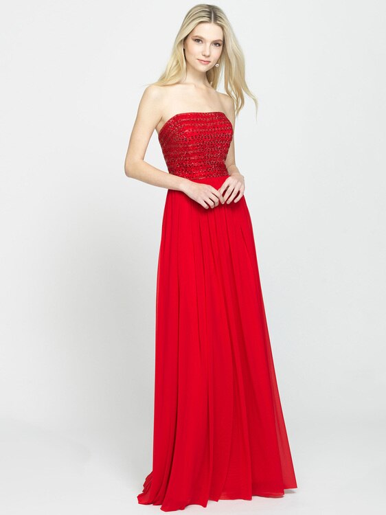 Red Strapless Beaded Bodice Chiffon Dress Petals And Promises Prom Red Strapless Beaded Bodice Chiffon Dress Petals And Promises Prom