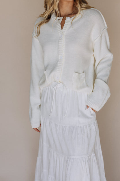 Paisley Button Up Sweater Top in Ivory