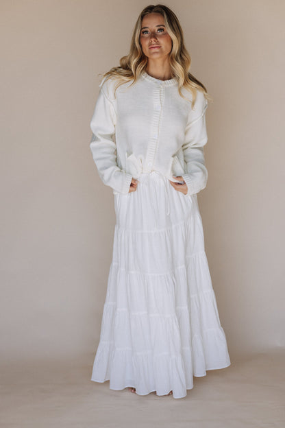 Paisley Button Up Sweater Top in Ivory