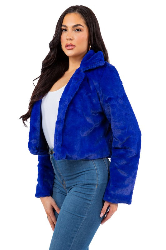 Royal Blue FAUX FUR TEDDY JACKET