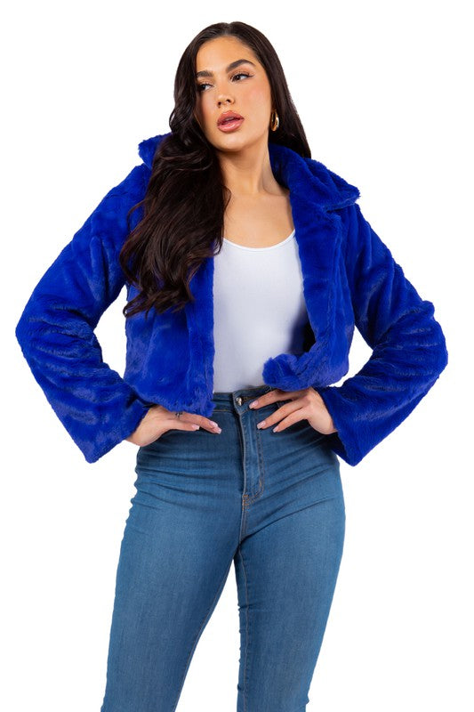 Royal Blue FAUX FUR TEDDY JACKET