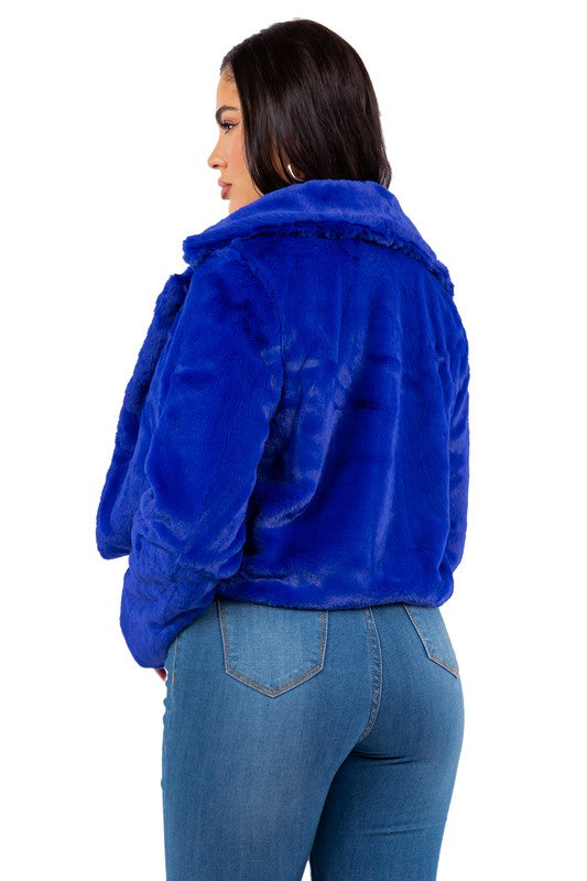 Royal Blue FAUX FUR TEDDY JACKET