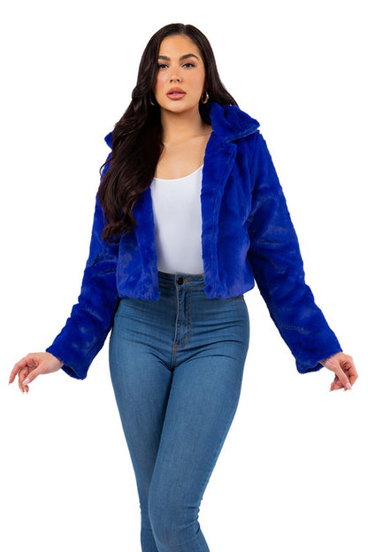 Royal Blue FAUX FUR TEDDY JACKET