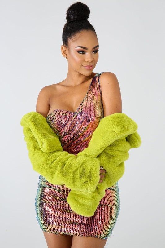 Lime FAUX FUR TEDDY JACKET