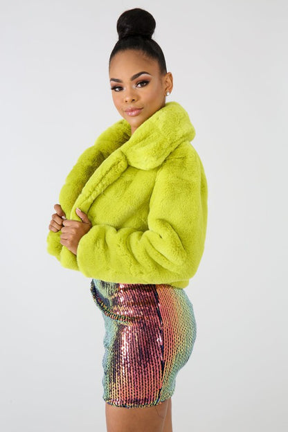 Lime FAUX FUR TEDDY JACKET