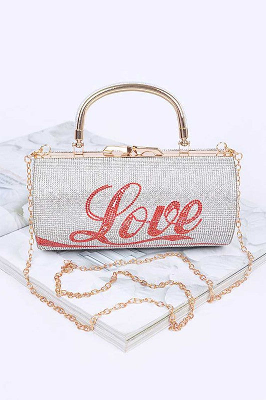 LOVE Rhinestone Convertible Box Clutch