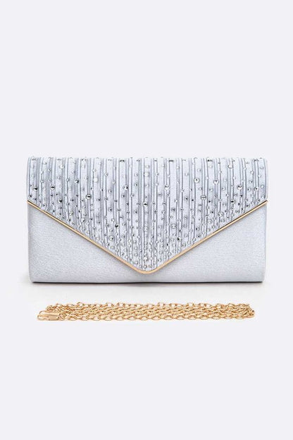 Crystal Pave Pleated Satin Clutch Bag