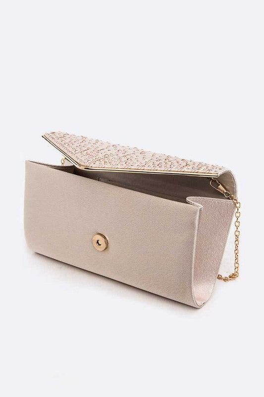 Crystal Pave Pleated Satin Clutch Bag