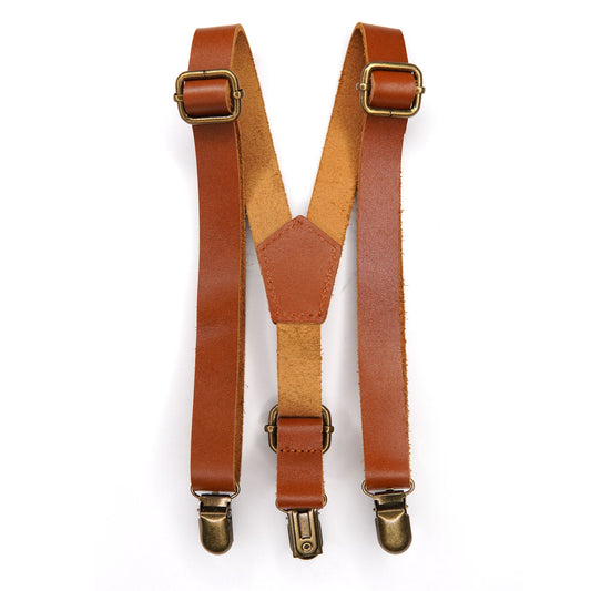 Tan Leather Suspenders - Choose your size