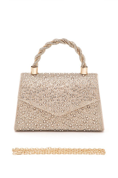 Statement Rhinestone Top Handle Clutch Bag