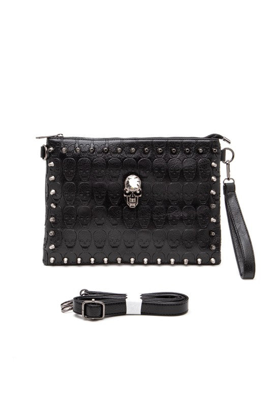 Skull Studs Convertible Crossbody Clutch Swing Bag