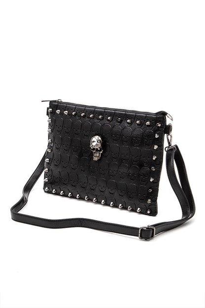 Skull Studs Convertible Crossbody Clutch Swing Bag