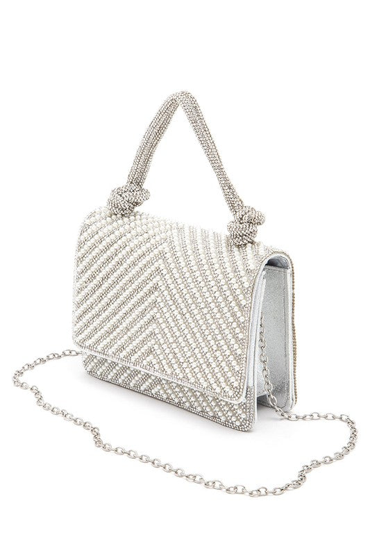 Pearl Studs Rhinestone Handle Clutch Bag