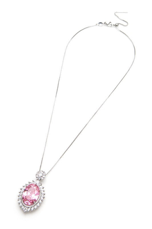 Oversize Pink CZ Pendant Necklace