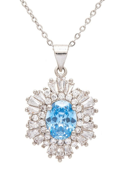 Aquamarine CZ Statement Pendant Necklace