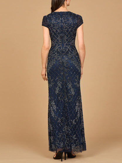 Cap Sleeve Mermaid Beaded Gown
