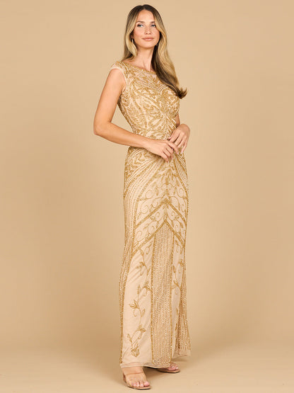 Modest Beaded Cap Sleeve Sheath Gown