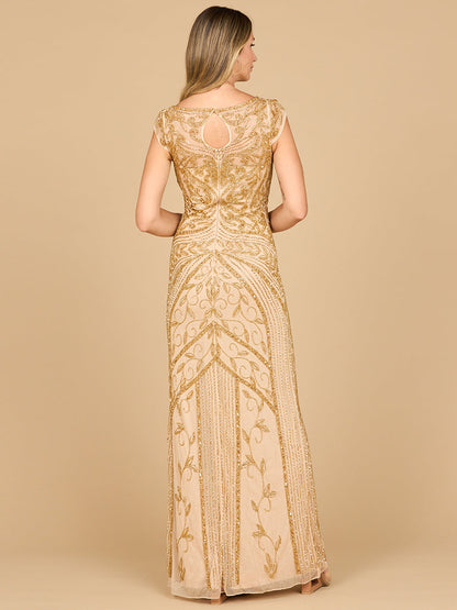 Modest Beaded Cap Sleeve Sheath Gown
