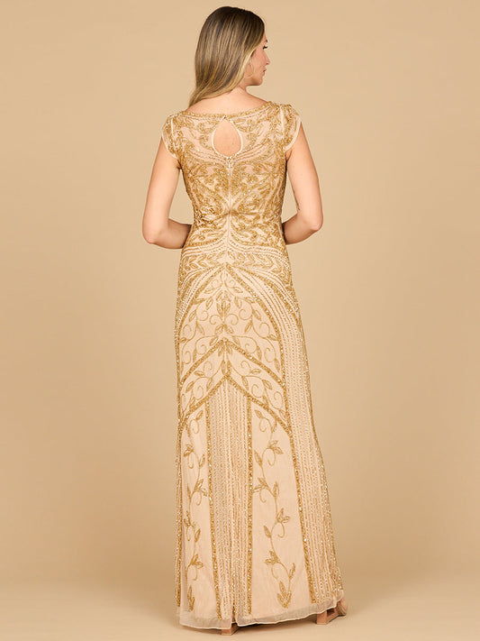 Modest Beaded Cap Sleeve Sheath Gown