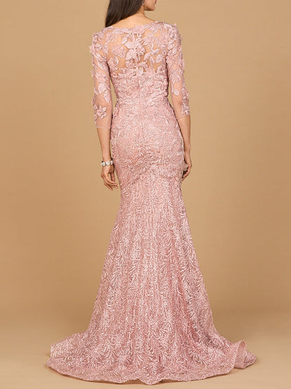 Short Sleeve Lace Mermaid Gown