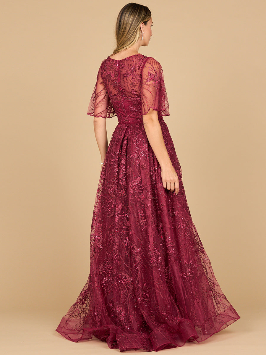 Overskirt Lace Fitted V-Neck Gown with Cape Sleeves